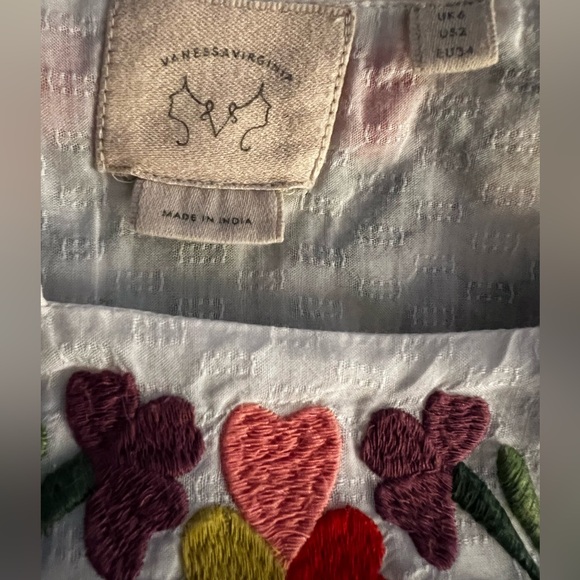 Anthropologie Vanessa Virginia Embroidered Cotton Pom Pom Peasant Top - Sz 2 - Picture 10 of 14